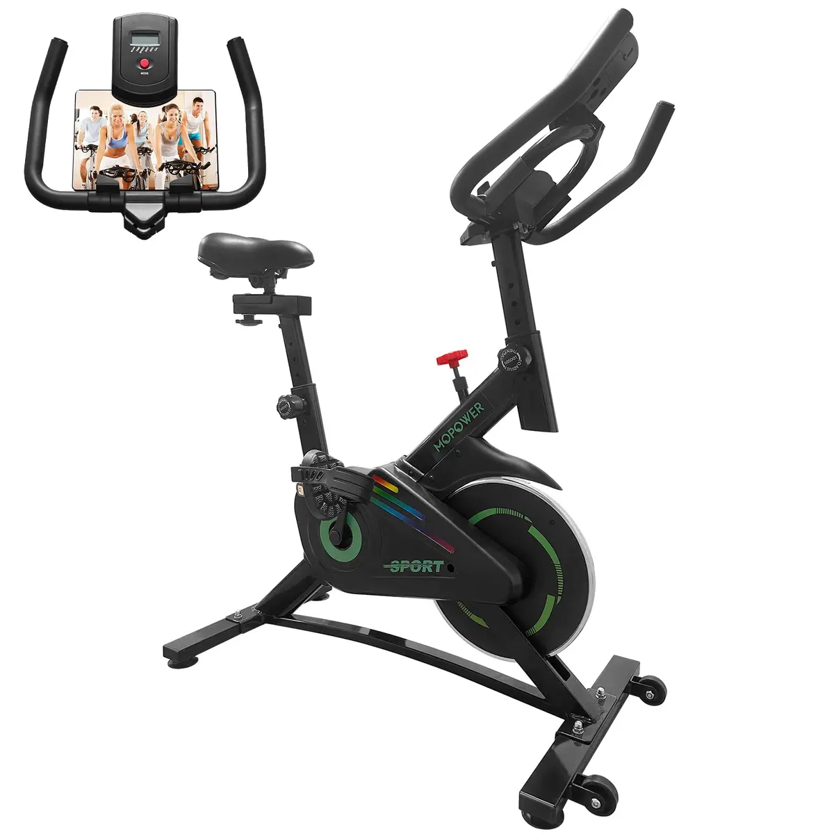 Bicicleta Ergométrica Indoor, Ultra Silenciosa, com Resistência Infinita, Assento e Guidão Ajustáveis, Monitor LCD(Verde)