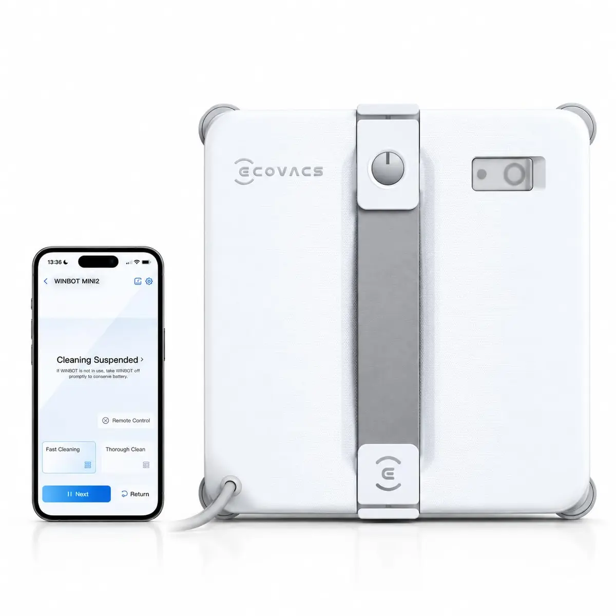 ECOVACS Robô de limpeza de janelas WINBOT MINI2 com 5 modos de limpeza | Molho 8000 Pa, design ultrafino, Win-SLAM 4.0 Smart Navigation, limpa janelas, espelhos e portas de vidro - 1