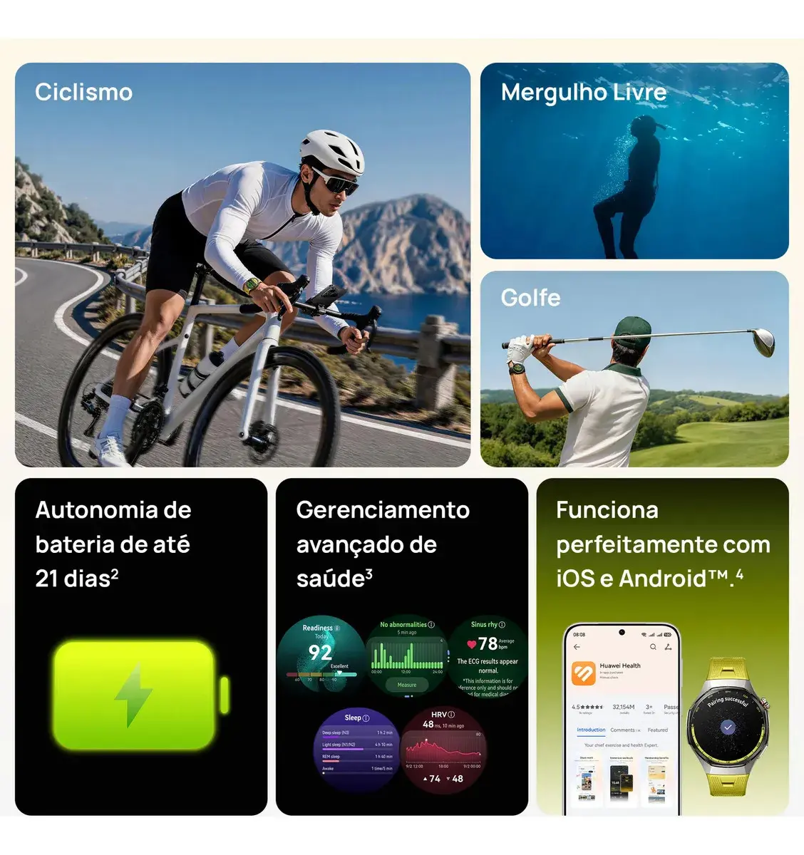 HUAWEI WATCH GT 7 Pro 46mm Smart Watch, Bateria de até 21 dias, Caixa em liga de titânio e bisel em cerâmica nano-tech, ECG, Monitoramento da Frequência Cardíaca, Golfe, Ciclismo, Verde thumbnail 3