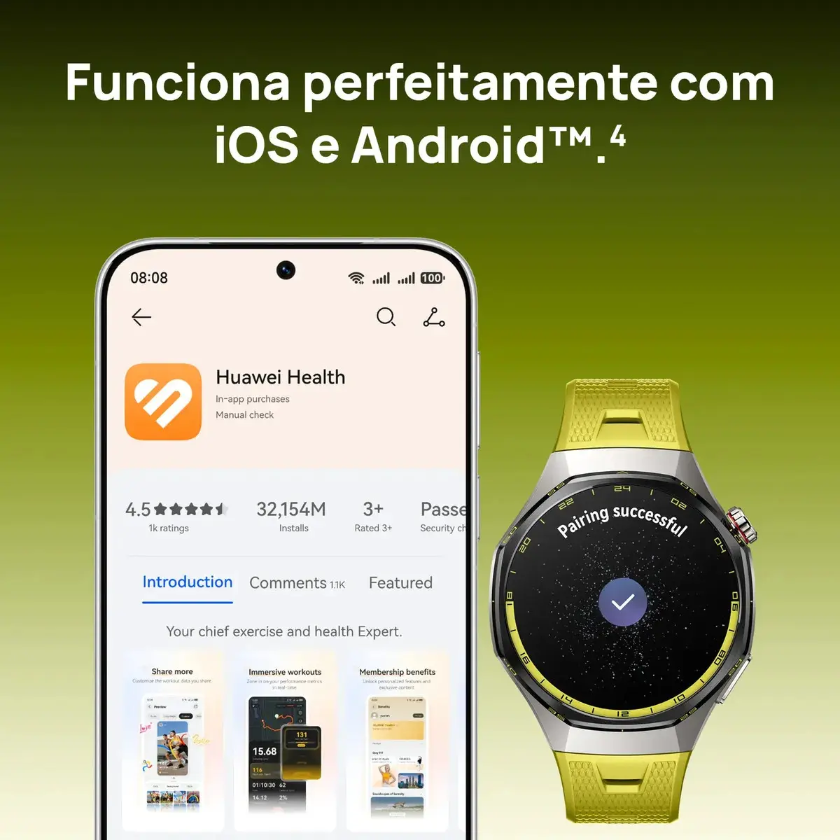 HUAWEI WATCH GT 7 Pro 46mm Smart Watch, Bateria de até 21 dias, Caixa em liga de titânio e bisel em cerâmica nano-tech, ECG, Monitoramento da Frequência Cardíaca, Golfe, Ciclismo, Verde thumbnail 10