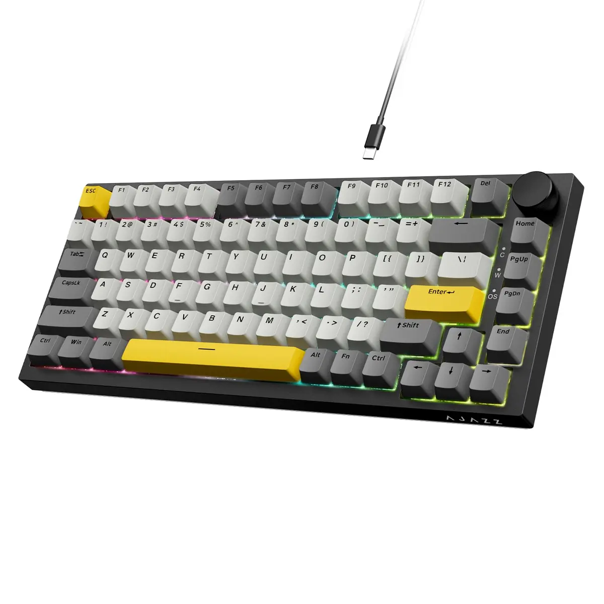 ATTACK SHARK Teclado mecânico Ajazz Hot Swappable 75%, teclado TLK personalizado com fio para jogos com botão rotativo, retroiluminação RGB, junta, NKRO, teclas PBT para Win/Mac, interruptor linear