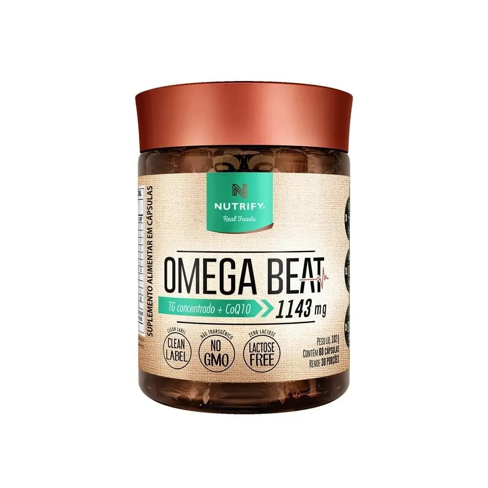 Nutrify Omega Beat Ômega 3 TG com Óleo de Peixe, 60 Cápsulas | Ômega 3 (TG) combinado à Coenzima Q10 e vitamina E, em uma fórmula prática para complementar a rotina de suplementação - 1