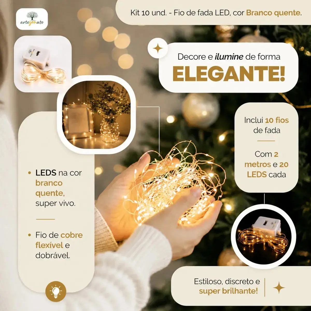 Kit 10 Fio Fada Cordão Luz Decoração Artezenato Luzes De Fada Led Pisca 2m 20 Leds Iluminação Pilhas Para Garrafas Árvore De Natal Casamento thumbnail 2