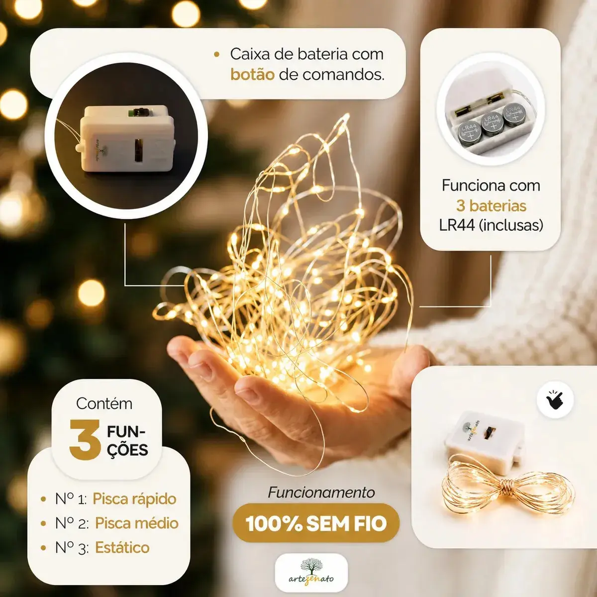 Kit 10 Fio Fada Cordão Luz Decoração Artezenato Luzes De Fada Led Pisca 2m 20 Leds Iluminação Pilhas Para Garrafas Árvore De Natal Casamento thumbnail 3