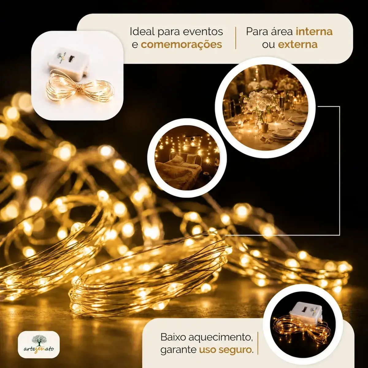 Kit 10 Fio Fada Cordão Luz Decoração Artezenato Luzes De Fada Led Pisca 2m 20 Leds Iluminação Pilhas Para Garrafas Árvore De Natal Casamento thumbnail 5