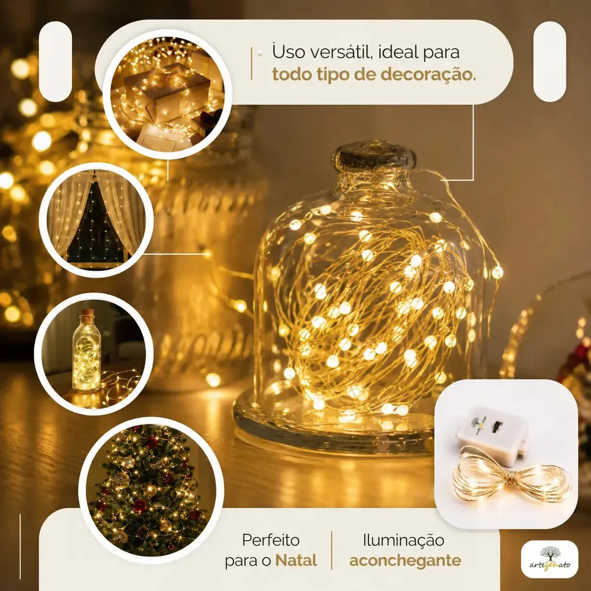 Kit 10 Fio Fada Cordão Luz Decoração Artezenato Luzes De Fada Led Pisca 2m 20 Leds Iluminação Pilhas Para Garrafas Árvore De Natal Casamento thumbnail 6