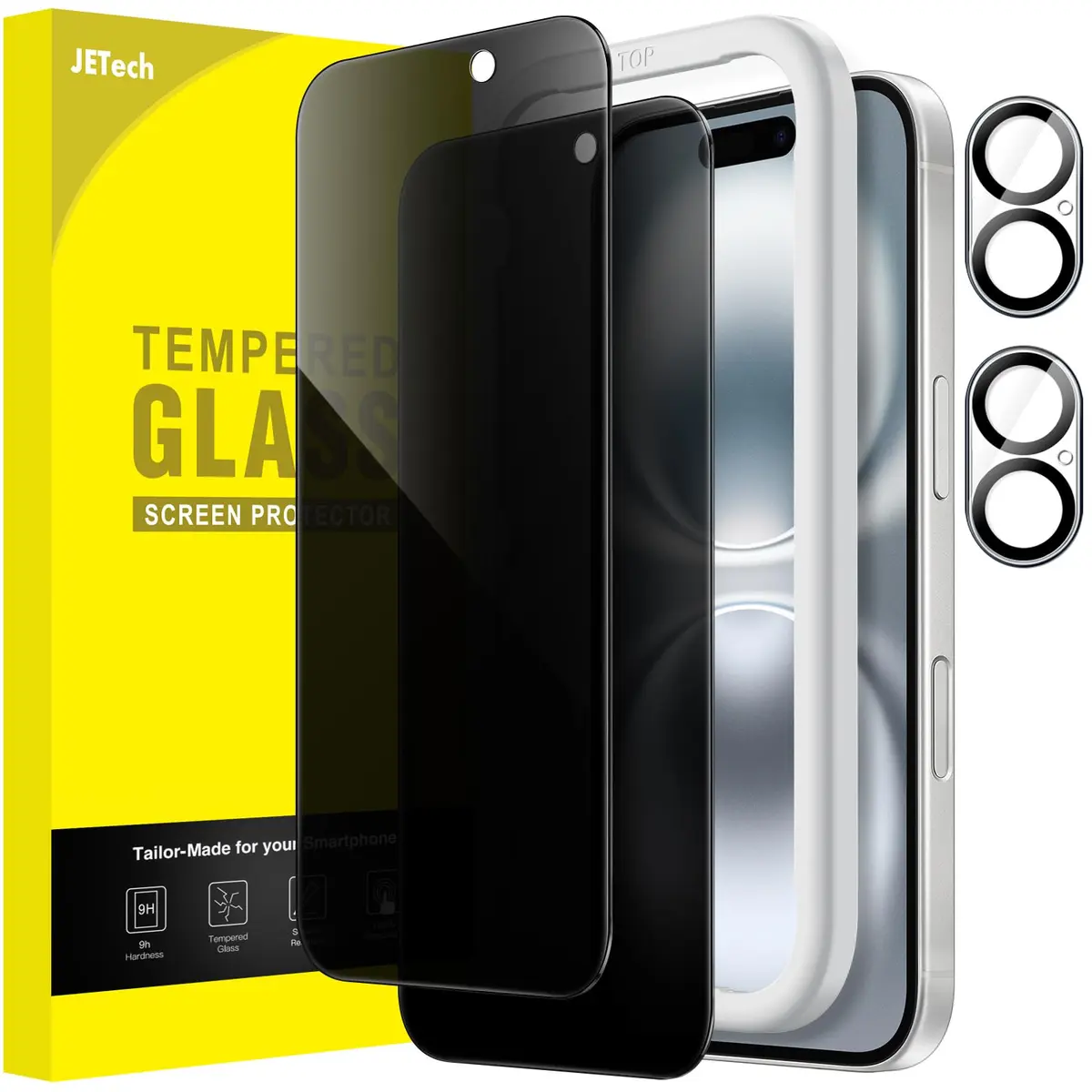JETech Protetor de Tela Anti-Espião para iPhone 16, 2+2 Unidades | Película de Vidro Temperado de Privacidad, com Protetor de Lente da Câmera, Ferramenta de Instalação Rápida - 1