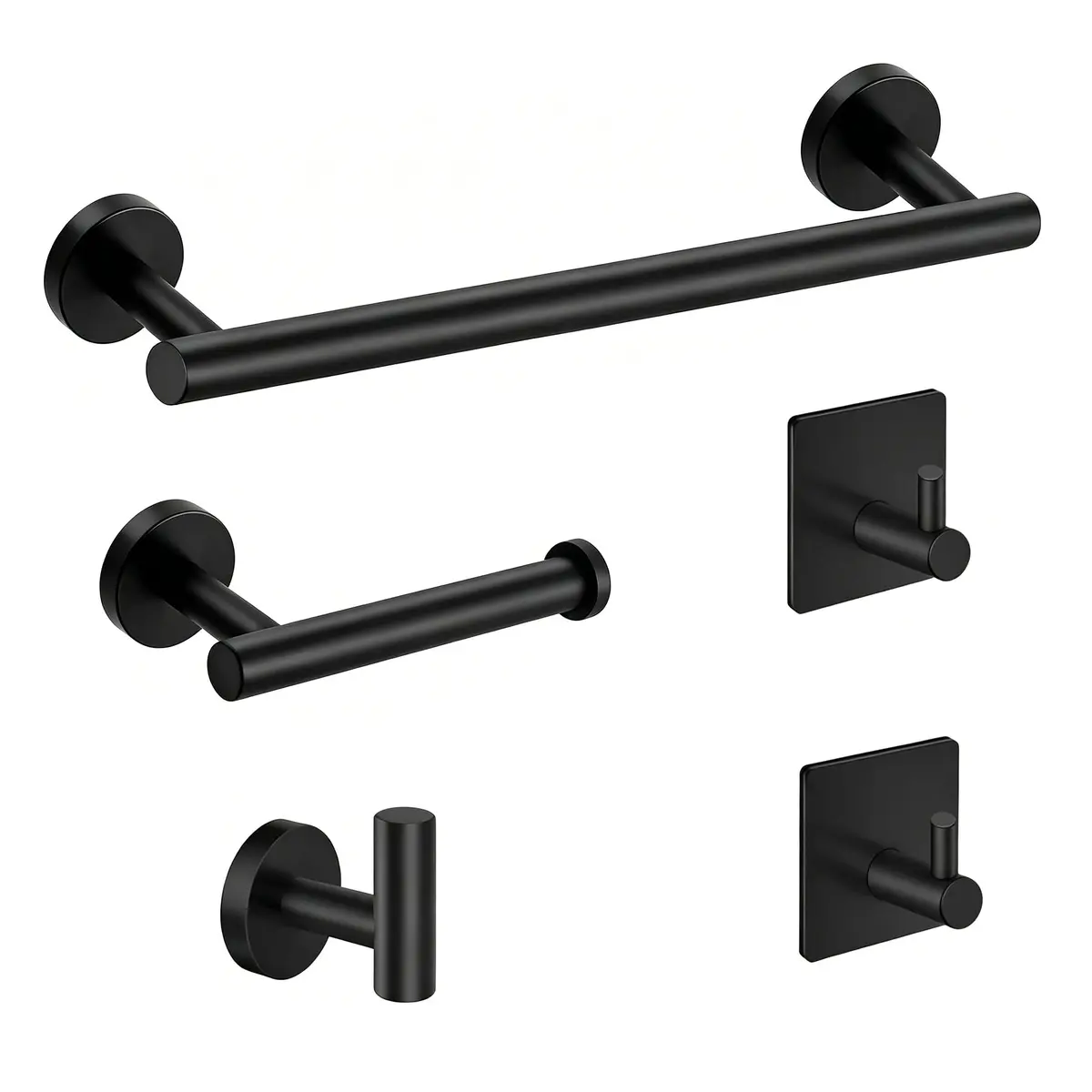 Kit 5 Peças para Banheiro em Aço Inox SUS304, Preto Fosco | Porta-Papel Com Instalação Flexível E Gancho Adesivo Sem Furos Para Organização Prática