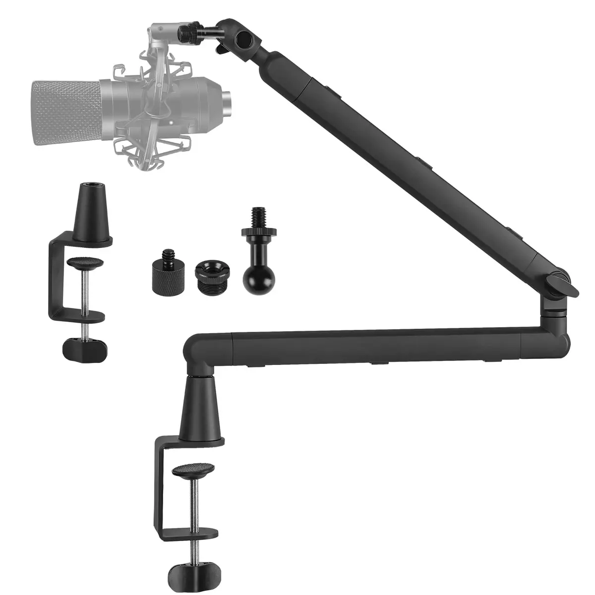 Suporte de Microfone Boom Arm, Adaptador 3/8" a 5/8", Suporte Braço de Microfone, Microphone Boom Arm, Braço Articulado Microfone, Suporte Microfone Mesa com Clipe de Montagem