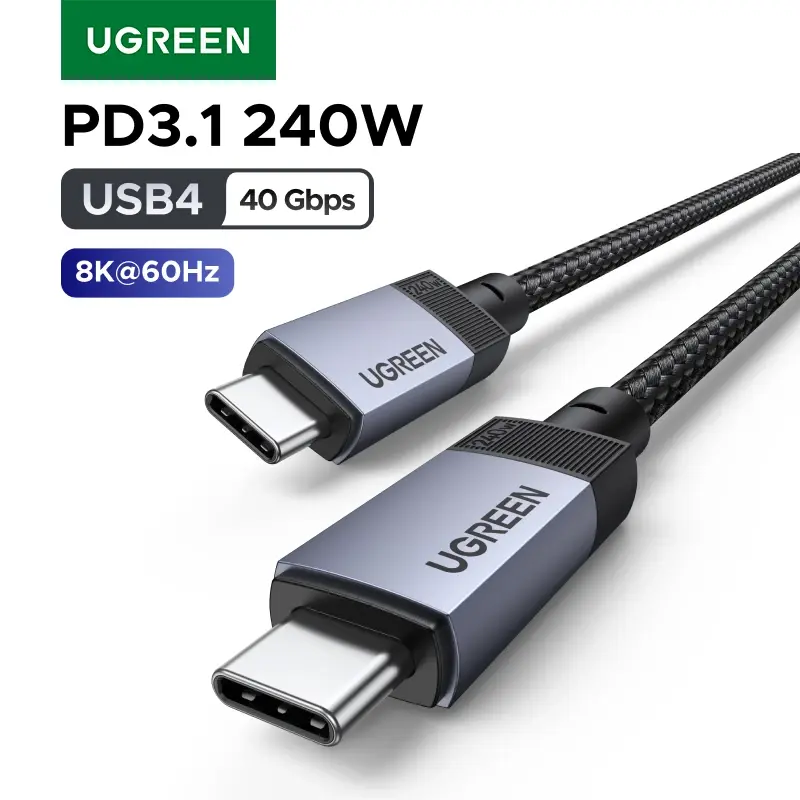 Cabo UGREEN USB4 USB C para USB C 40Gbps 8K 240W PD3.1 Carregamento Rápido Cabo de Dados e Vídeo Tipo C para MacBook iPhone iPad Monitor Dock