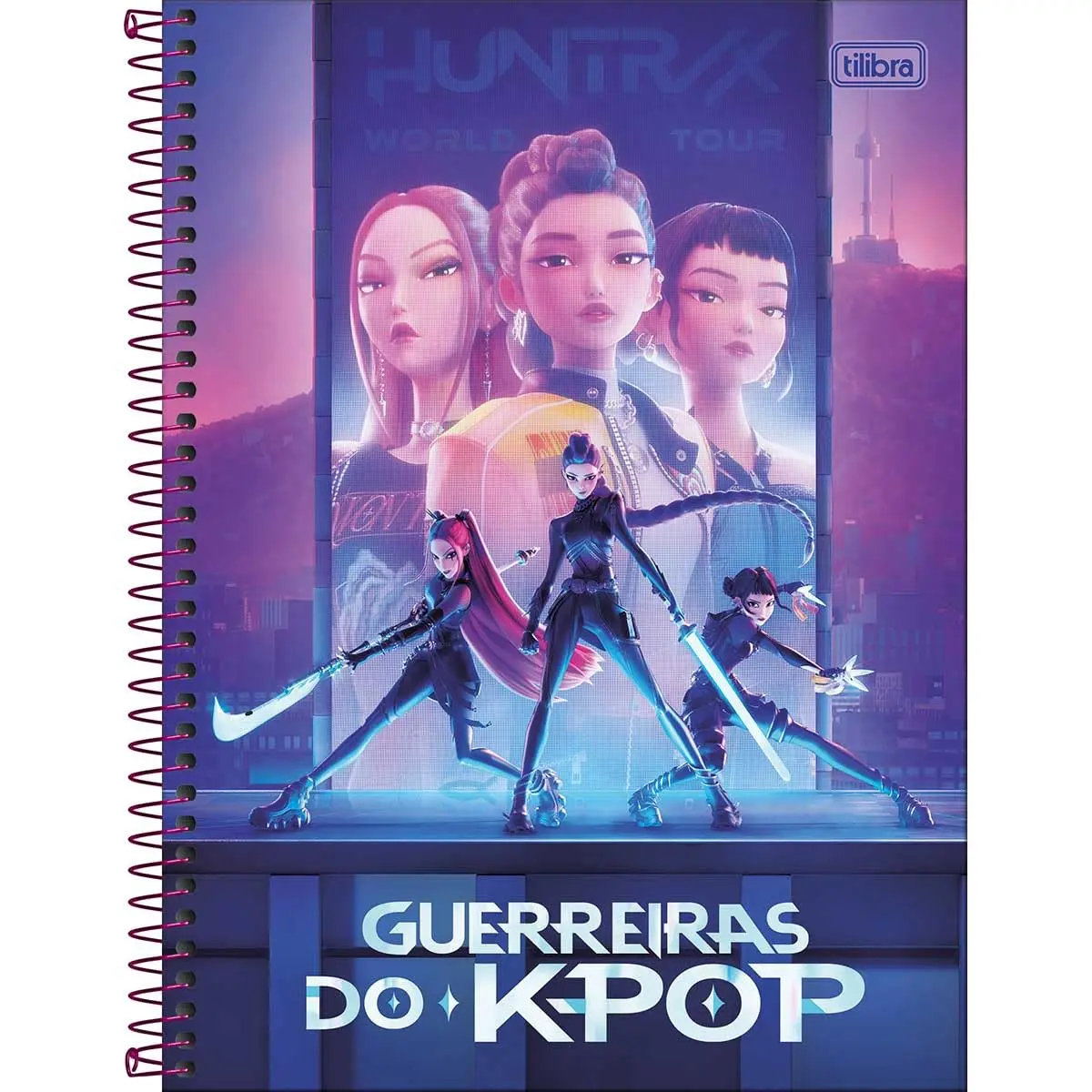 Tilibra - Caderno Espiral Capa Dura Universitário 1 Matéria Guerreiras do K-Pop 80 Folhas - Capa Roxa 6 Personagens