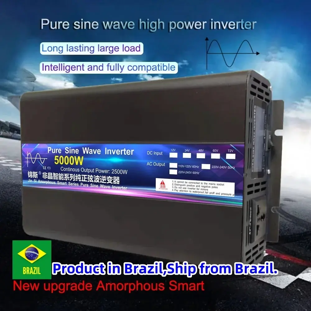 JIN SI-inversor de onda senoidal pura, conversor portátil do banco do poder, inversor solar do carro, 4000W, 5000W, DC 12V, 24V, 48V a 220V da CA, 110V