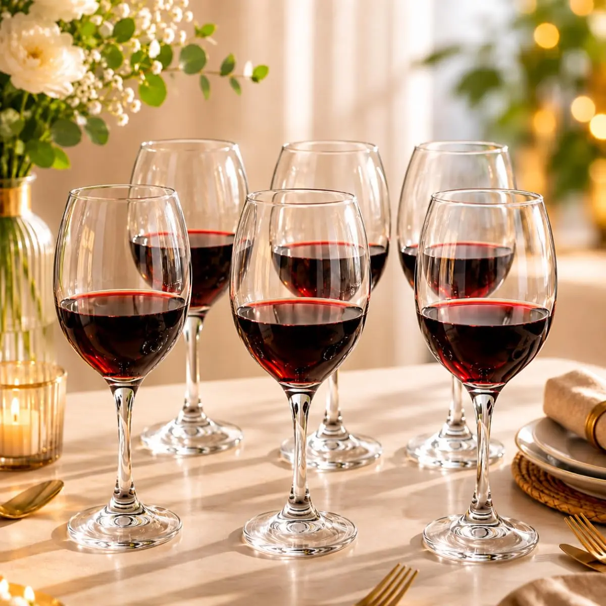 Jogo de 6 Taças para Vinho 330ml Transparente de Vidro | Taças para Vinho Tinto, Vinho Branco, Água, Suco, Drinks e Bebidas | Taças Elegantes para Mesa Posta, Cozinha, Bar, Restaurante e Presente