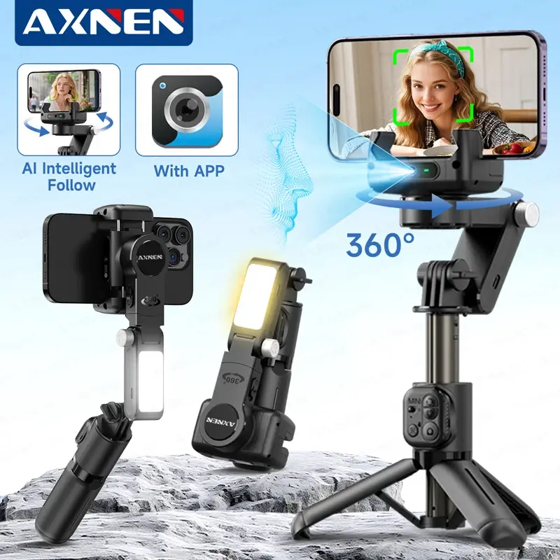 Gimbal Q19 AI Desktop 360 ° Estabilizador portátil de bastão de selfie anti-vibração com rotação automática e luz de preenchimento para smartphones