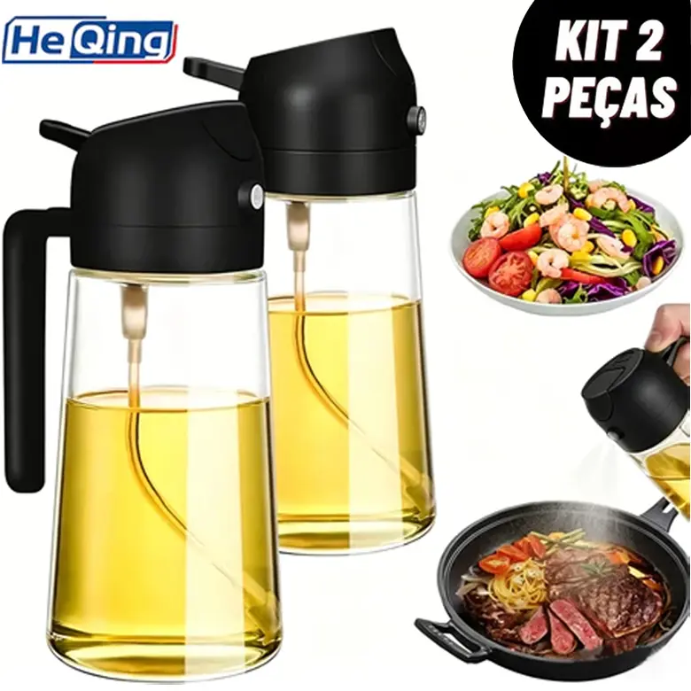 Kit 2 Frascos de Spray Garrafa Pulverizador Multiuso de Azeite de Oliva Vinagre 450ml Com alça - 1