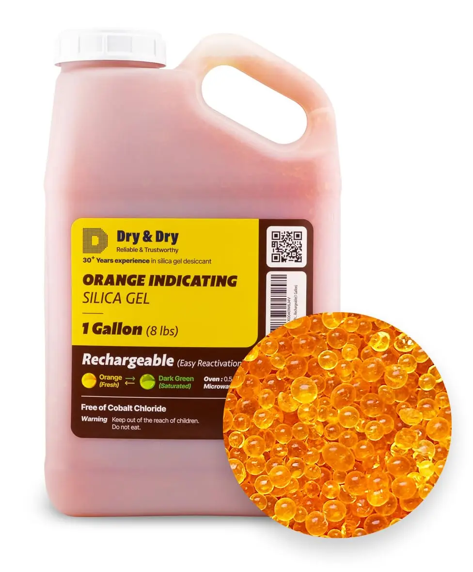 Dry & Dry "" 8 Lbs] Contas Dessecantes de Sílica Gel Indicadoras Laranja Premium (Padrão Da Indústria 3-5 Mm) - Recarregáveis (1 Galão)