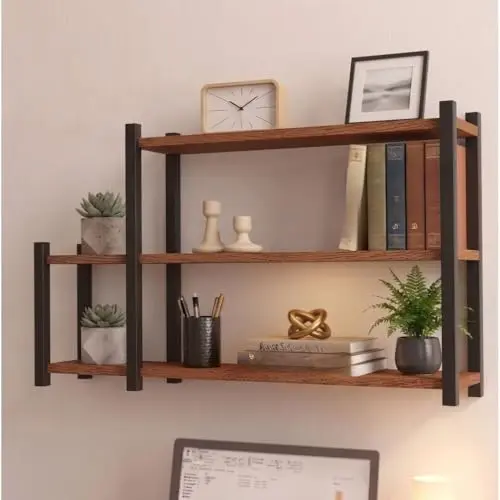 Estante de Livros Suspensa em MDF com 3 Prateleiras para Parede, Livreiro Decorativo para Sala, Quarto e Home Office - 1
