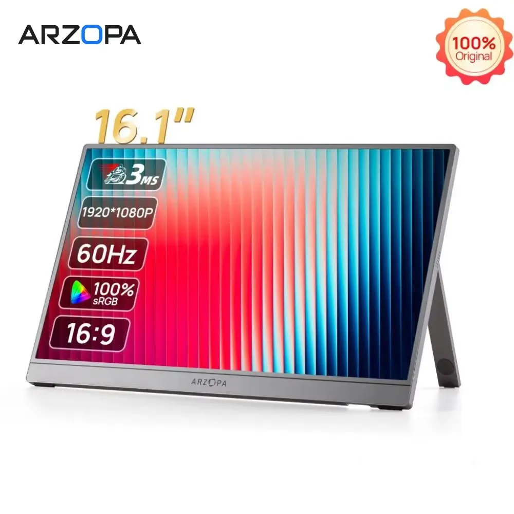 Monitor Portátil para Jogos ARZOPA de 16,1 Polegadas, 1080P 300cd/ ㎡   Tela IPS para Laptop Mac PC Switch PS Xbox Display Externo Z1C Cinza - 1
