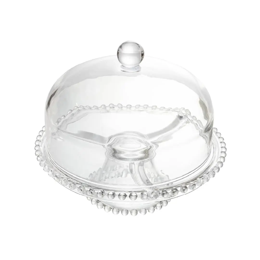 WOLFF - Prato para Bolo com Pé e Tampa Pearl 25cm x 23,5cm Cristal
