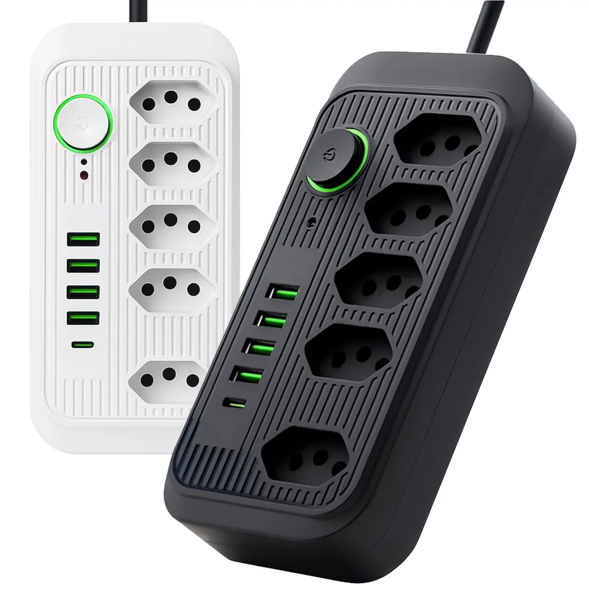 Extensão Filtro de Linha com 5 Tomadas 4 USB + 1 Tipo C - Cabo de 2 metros BiVolt 110-220V, Potência de 2500W e Carregamento Inteligente Premium - 1