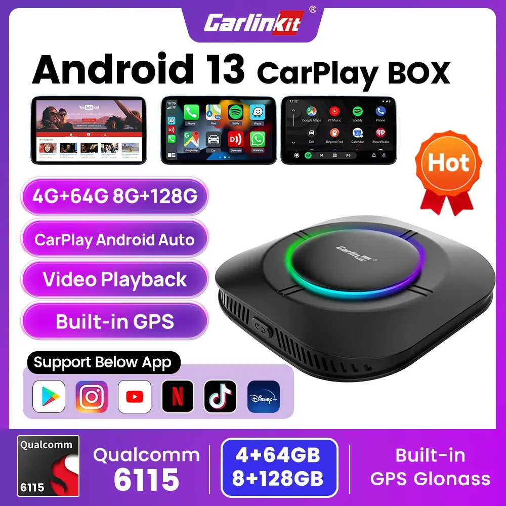 2026 Carlinkit S2 Ai Box Adaptador Android Wireless Carplay Android 13 Qualcomm 6115 8 Núcleos 64G Smart TV Box para Netflix IPTV 4G - 1