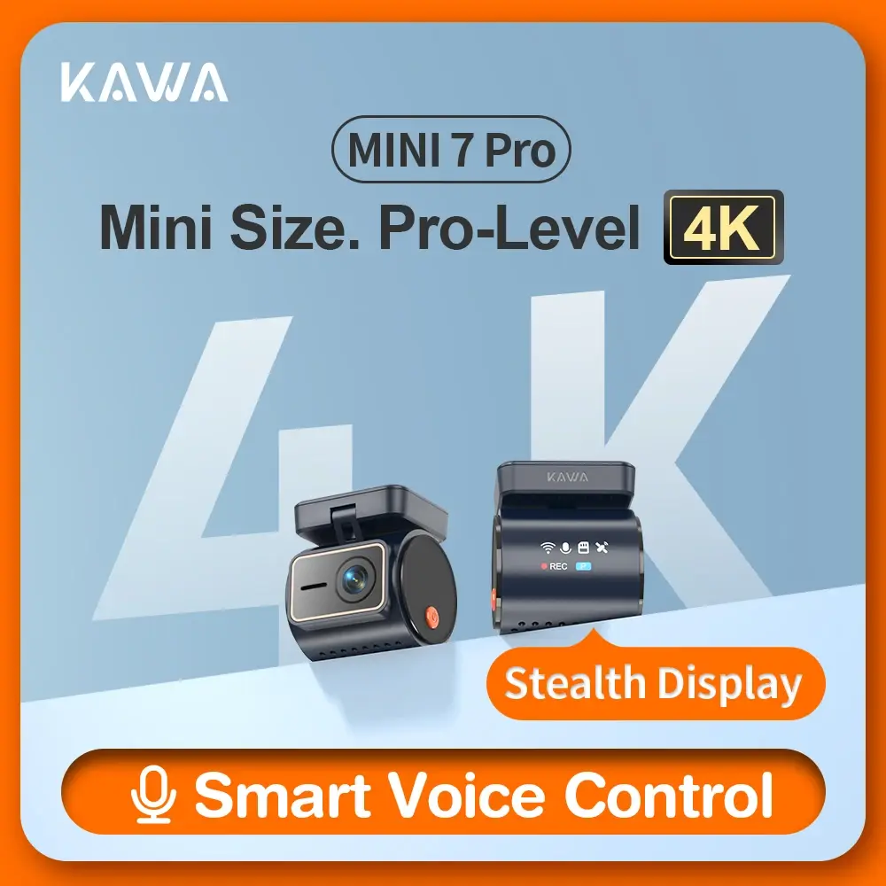 Câmera de painel frontal KAWA 4K MINI 7 Pro, câmera veicular com WiFi, controle por aplicativo/voz/WIFI6/GPS, gravador de vídeo automático, dashcam, HDR. - 1