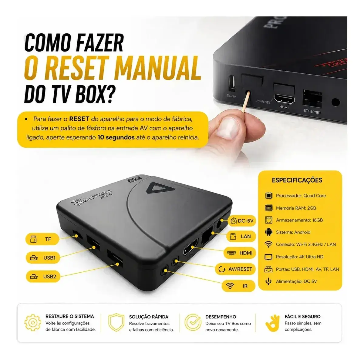 Tv Box Proeletronic SmartPro 4k, com Android 10 E 16gb Smart Box PROSB-3000/16GB