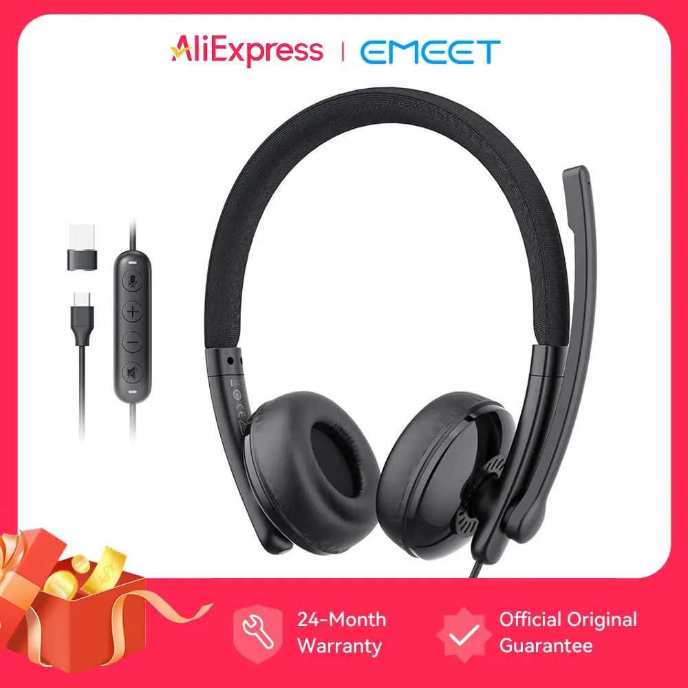 EMEET fone de ouvido com fio, fone com microfone, Fones De Ouvido USB ENC Noise Cancelling Office Cable Headsets para Telefone/PC Computador,fone de ouvido gamer