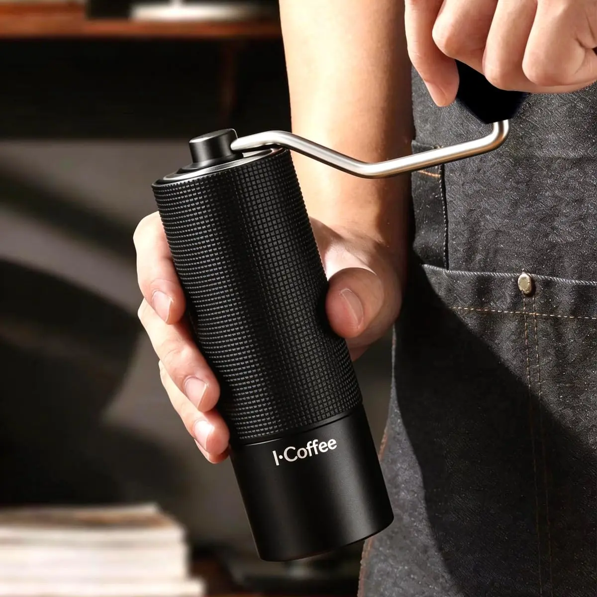 iCoffee C3S Moedor de Café Manual, Capacidade para 20g | Moinho em Inox com Manivela,Cor Preto