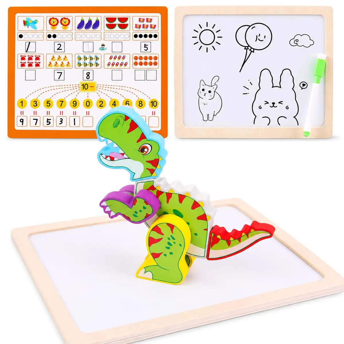 Brinquedo de Montar com Lousa Dupla Montessori | 3 Formas de Brincar, Lousa - Numerais - Quebra cabeça 3d