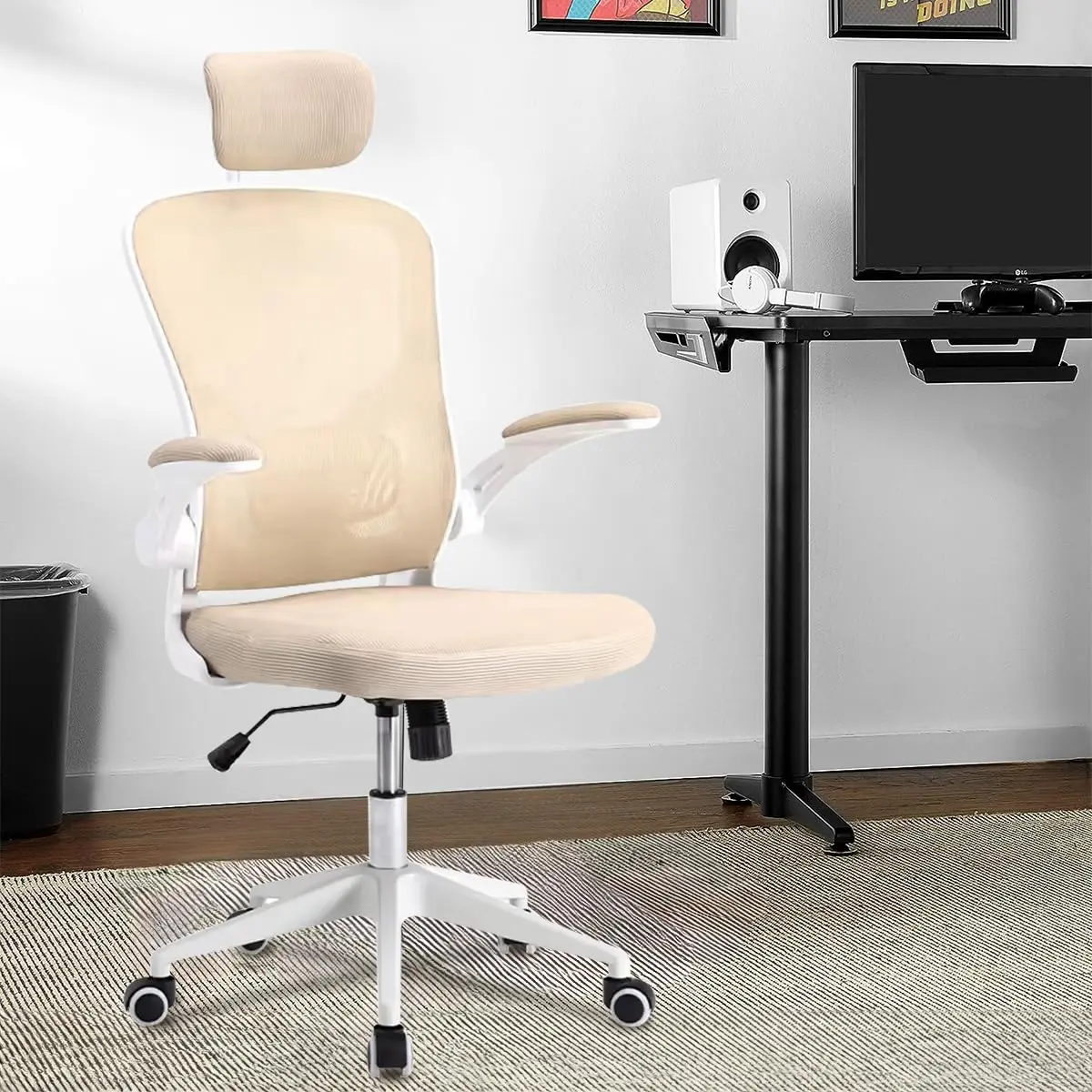 Cadeira de escritório ergonômica com estofado de mesh (Amarelo) - 1