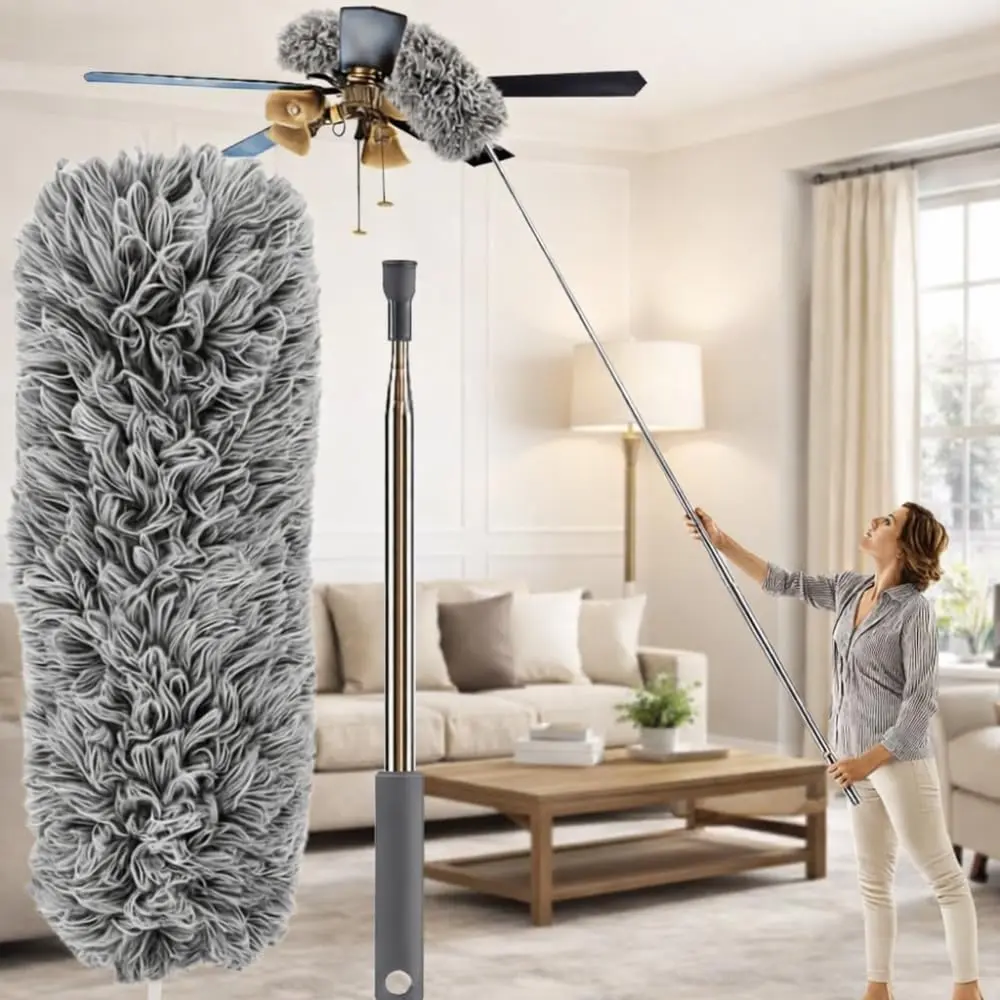 Espanador Extensível Cabo Aço Inox 2,80m Microfibra Haste Flexível Retrátil