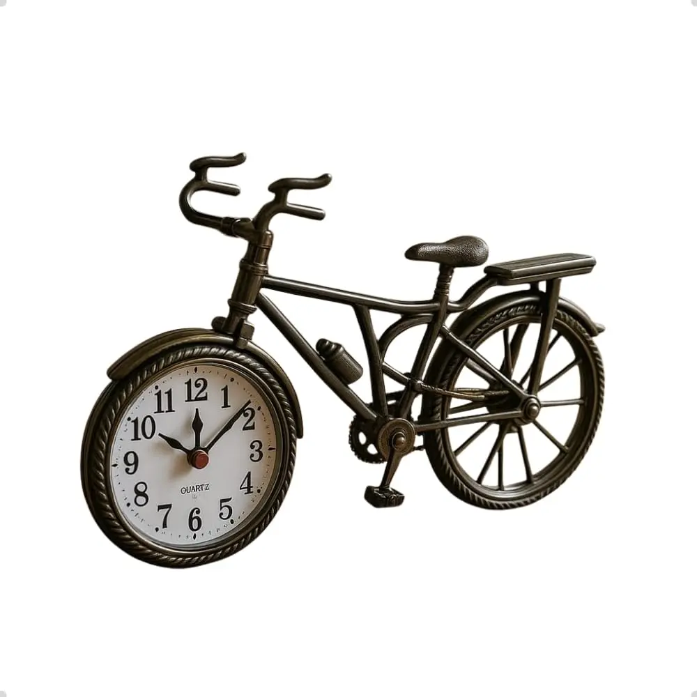 Relógio de Mesa Decorativo em Formato de Bicicleta, Design Vintage, Movimento Quartz