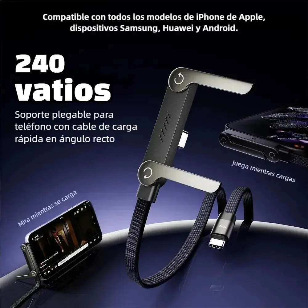 Cabo USB-C para USB-C de 240W com Suporte Dobrável e Carga Rápida de 1.5m thumbnail 3