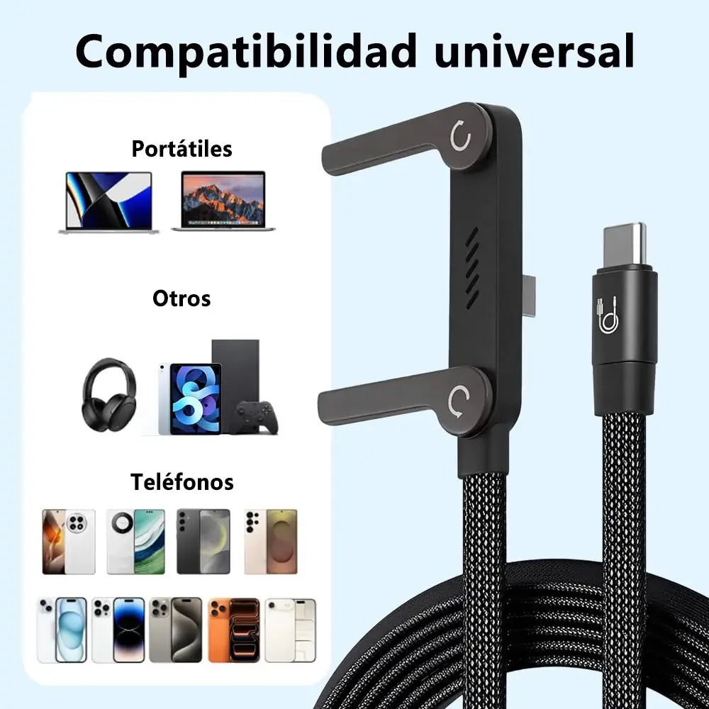 Cabo USB-C para USB-C de 240W com Suporte Dobrável e Carga Rápida de 1.5m thumbnail 8