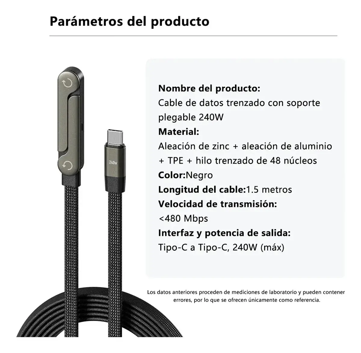 Cabo USB-C para USB-C de 240W com Suporte Dobrável e Carga Rápida de 1.5m thumbnail 9