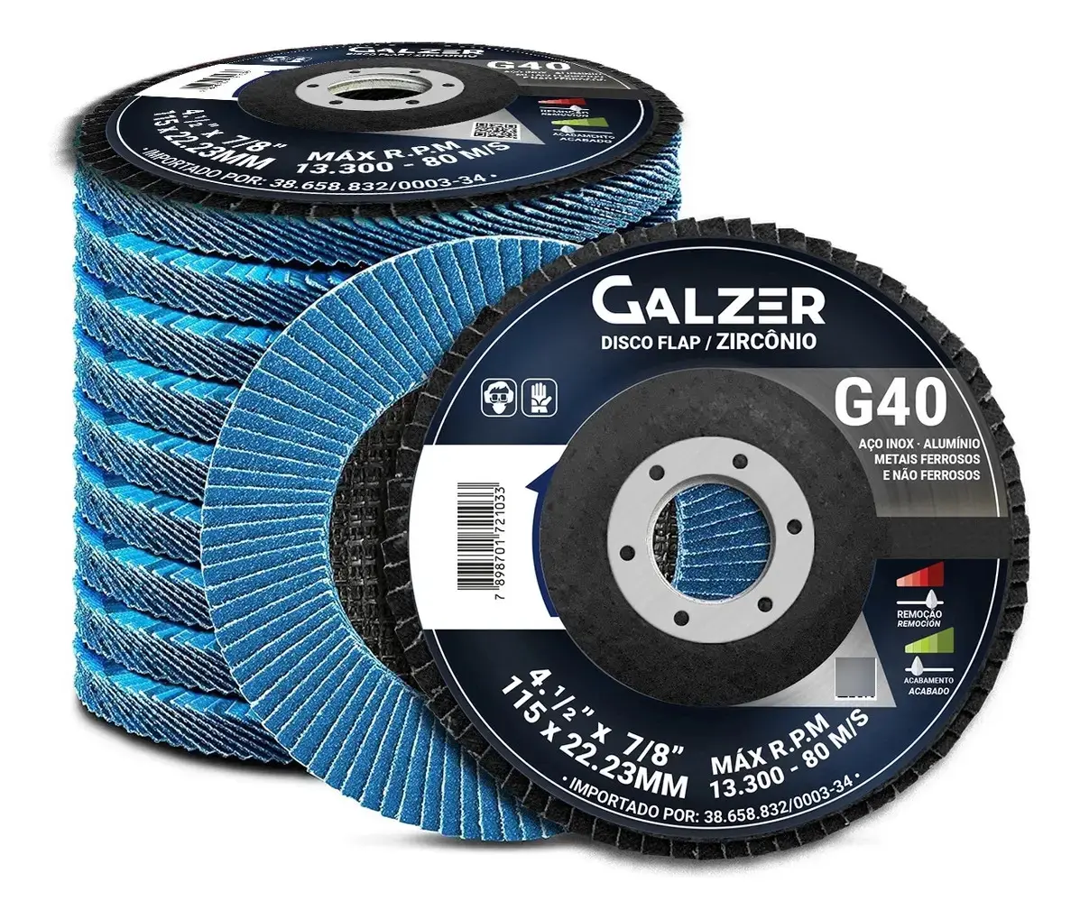 Kit com 10 Discos Flap de Desbaste Galzer para Metal Grão 40