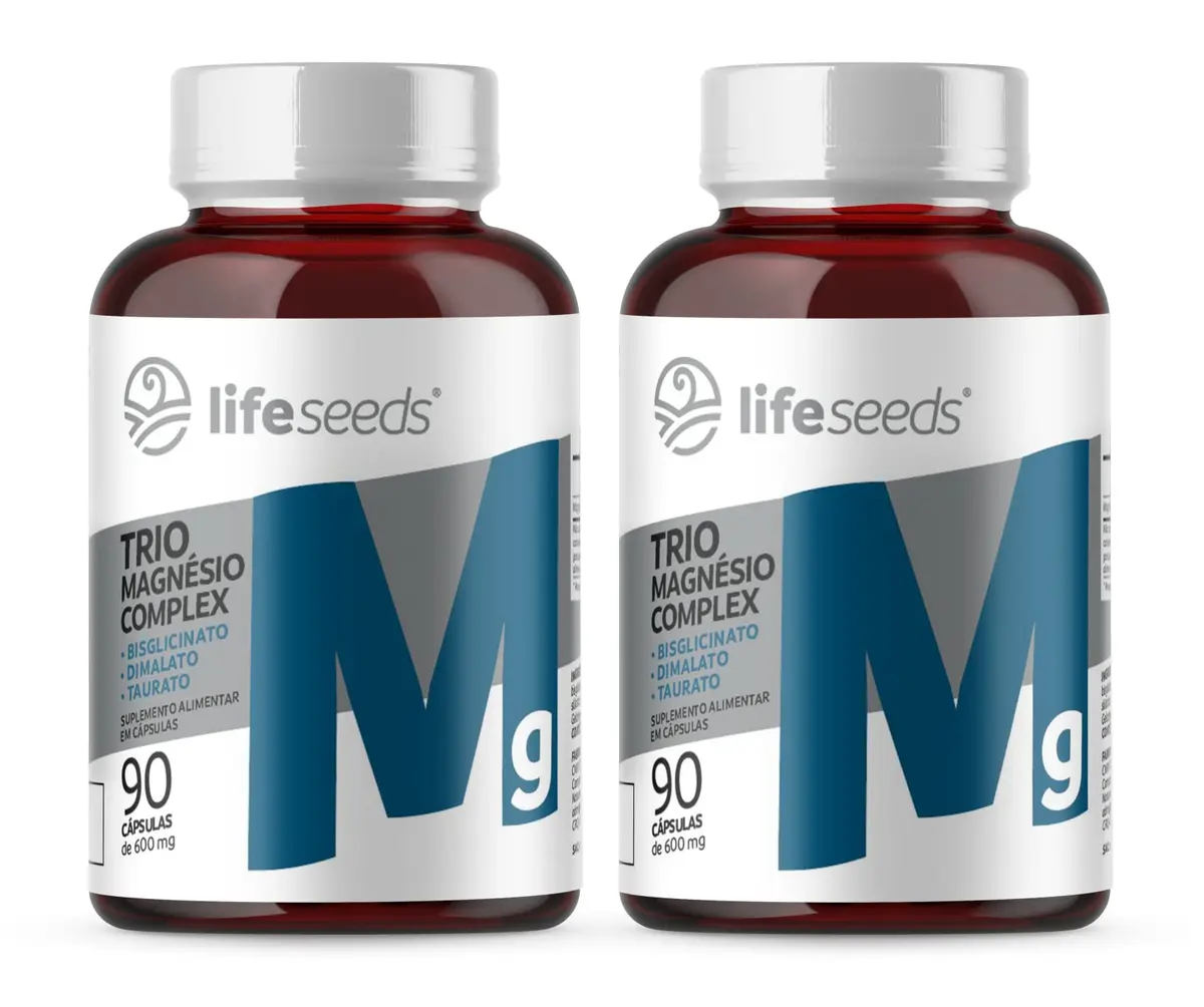 Suplemento de Magnésio em Cápsulas Life Seeds, 350 mg, 90 Cápsulas | Trio Magnésio Complex, Bisglicinato, Dimalato e Taurato, 2 Potes