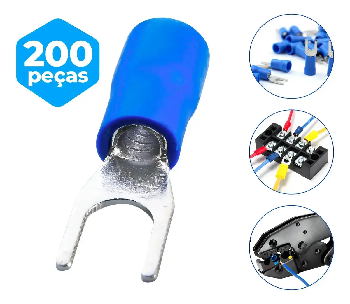 Terminal Tipo Garfo Azul 2,5mm M4 Pré-isolado Kit 200 Peças Terminal Forquilha 2.5mm