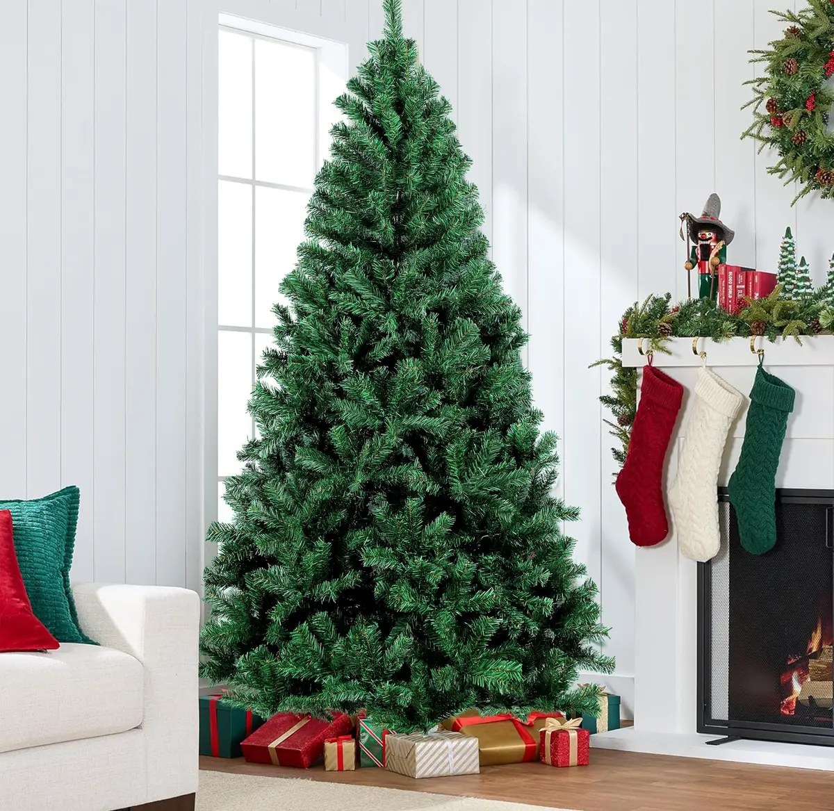 Arvore de Natal 2,10, Árvore de Natal com Base Metálica, 1050 Galhos Árvore de Natal completa PVC Verde