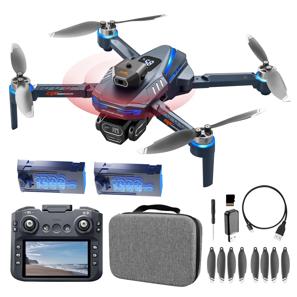 Mini Drone Com Câmara HD, Ecrã De Tablet Melhorado Com Motores Brushless, 2 Baterias, Inteligente De Obstáculos, Retorno Com Um Clique, Pontos De Referência, Rdeal Para Principiantes