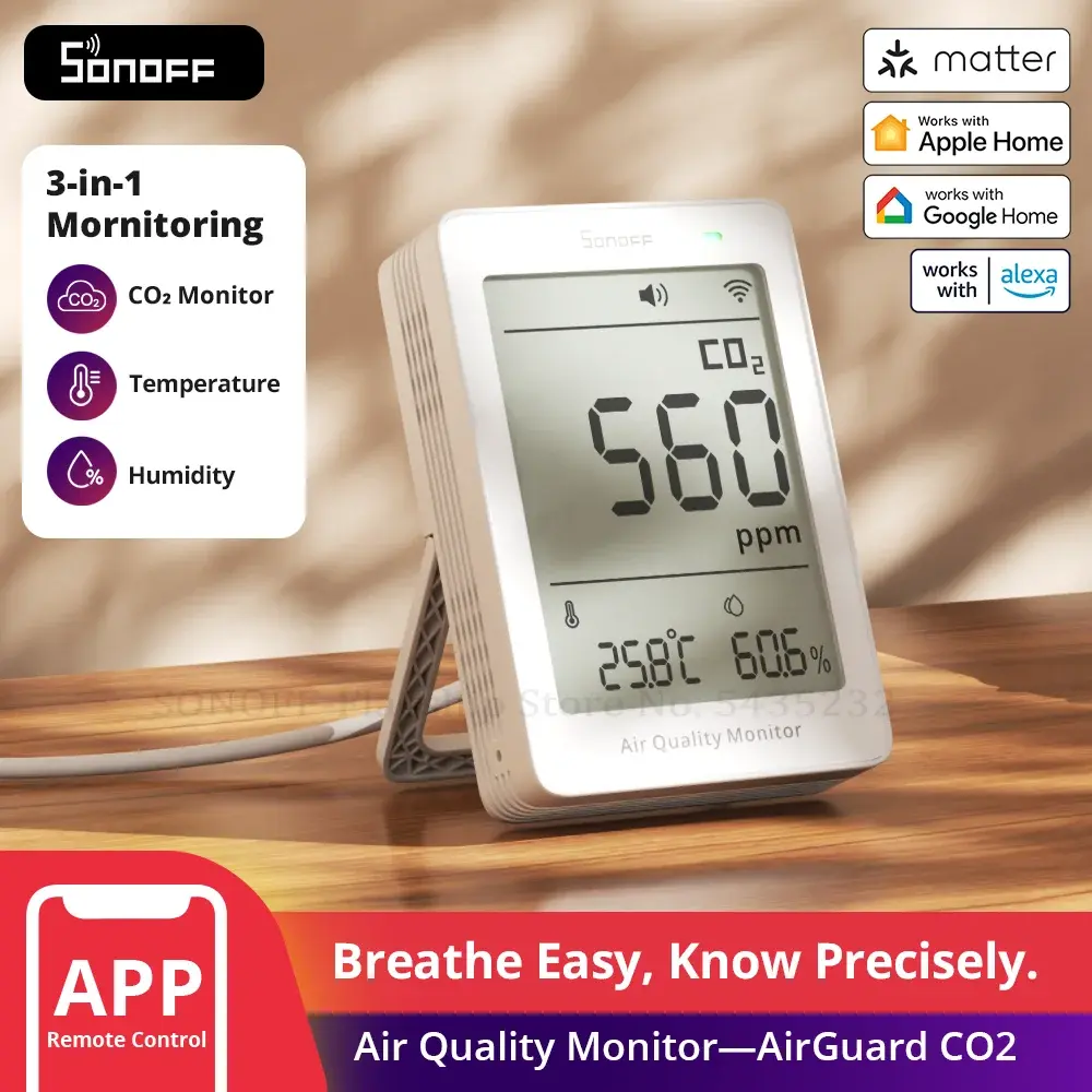 Sonoff SAWF-08P airguard co2 matéria sobre wi-fi monitor de qualidade do ar mult métrico ambiental matéria compatível alexa apple casa