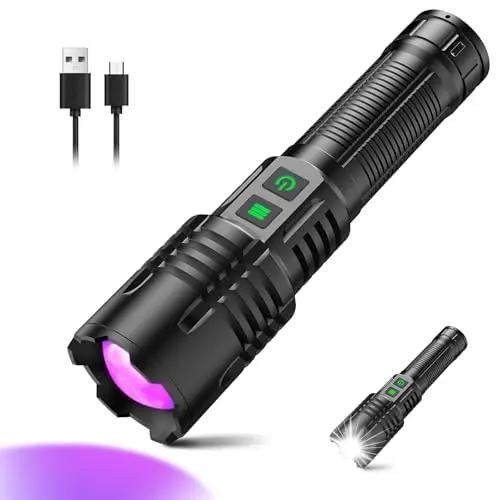 Tobeape Lanterna 2 em 1 UV 365nm e LED Recarregável, 30W com Zoom, à Prova d'Água, Perfeita para Urina de Pets, Cura de Resina, Pedras, Escorpiões, Camping e Emergências