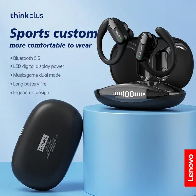 Fones de ouvido esportivos sem fio originais Lenovo XT80 com microfones, display de energia LED, som estéreo de alta fidelidade Bluetooth 5.3 TWS Fones de ouvido - 1