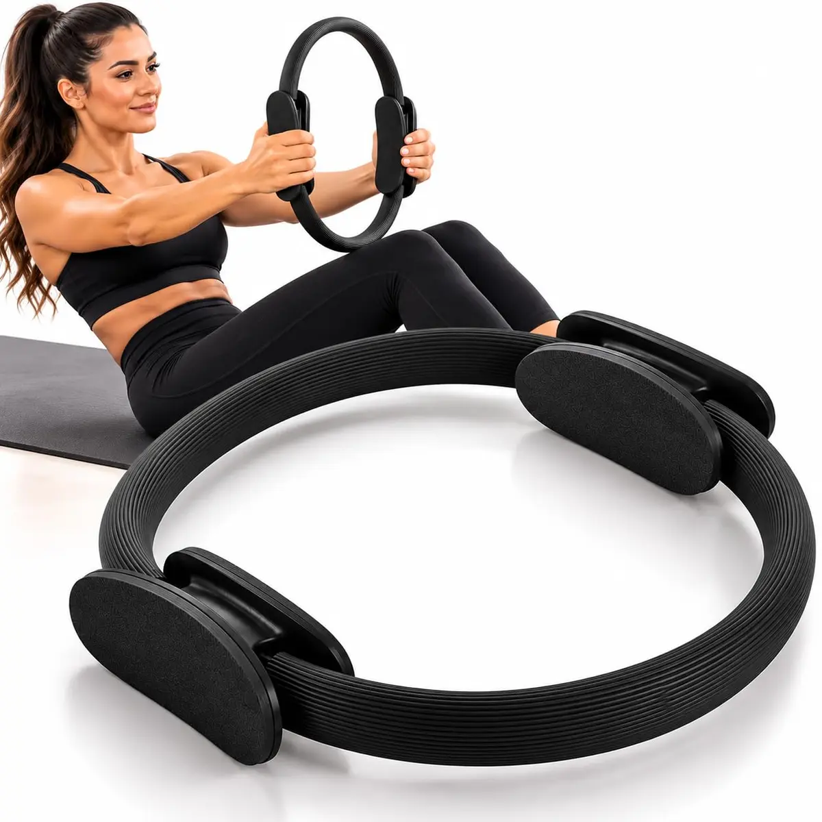 Anel de Pilates Yoga Fisioterapia Magic Circle Flexível | Antiderrapante, Pegadores Confortáveis, Tonificador Muscular, Resistência Ajustável, Uso Doméstico - 1
