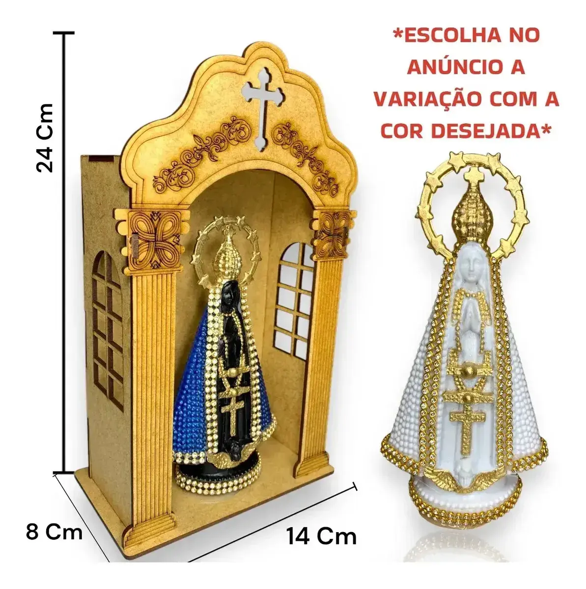Capela Oratório Com Imagem Nossa Senhora Aparecida Madeira Azul thumbnail 2