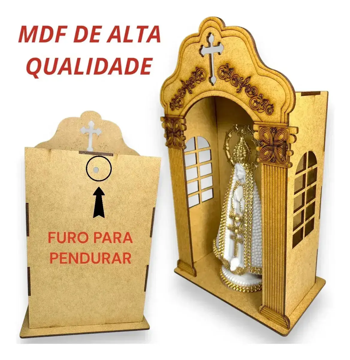 Capela Oratório Com Imagem Nossa Senhora Aparecida Madeira Azul thumbnail 4