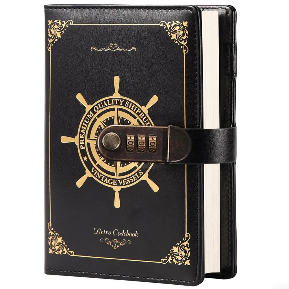 Caderno Couro Com Trava Para Combinação, Diário de Viagem para Marinheiro, Agenda Pessoal, Organizador de Planejamento Como Presente Para Meninas, Meninos, Mulheres (preto)