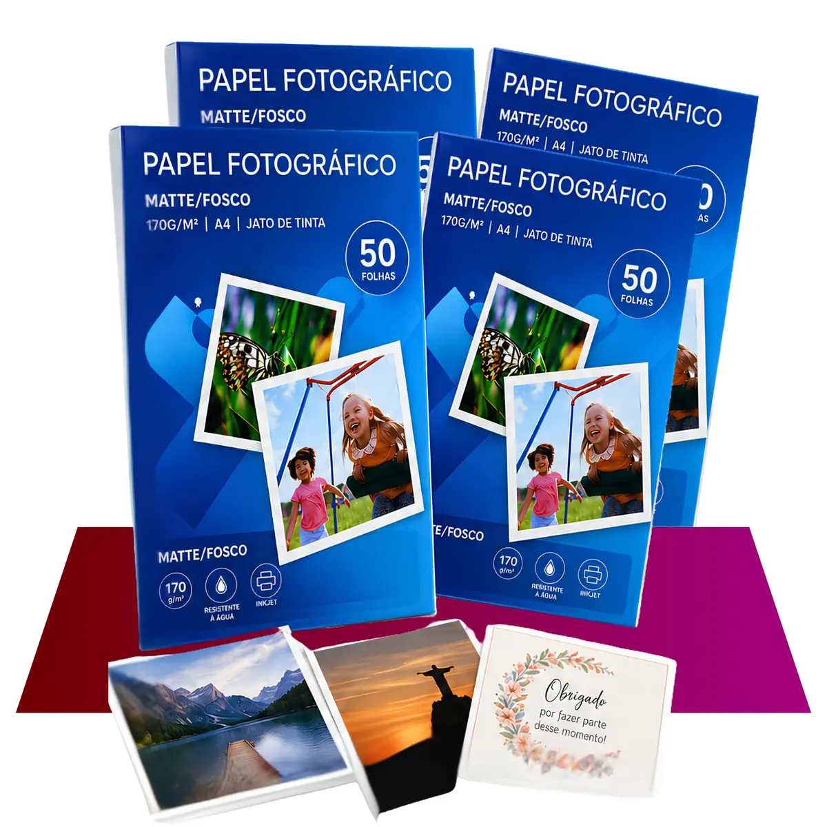 Papel Fotográfico Fosco Matte A4 170g Branco Resistente à Água | Secagem Instantânea Impressora Tinta Epson Canon HP Artesanato Imprimir Foto - 1