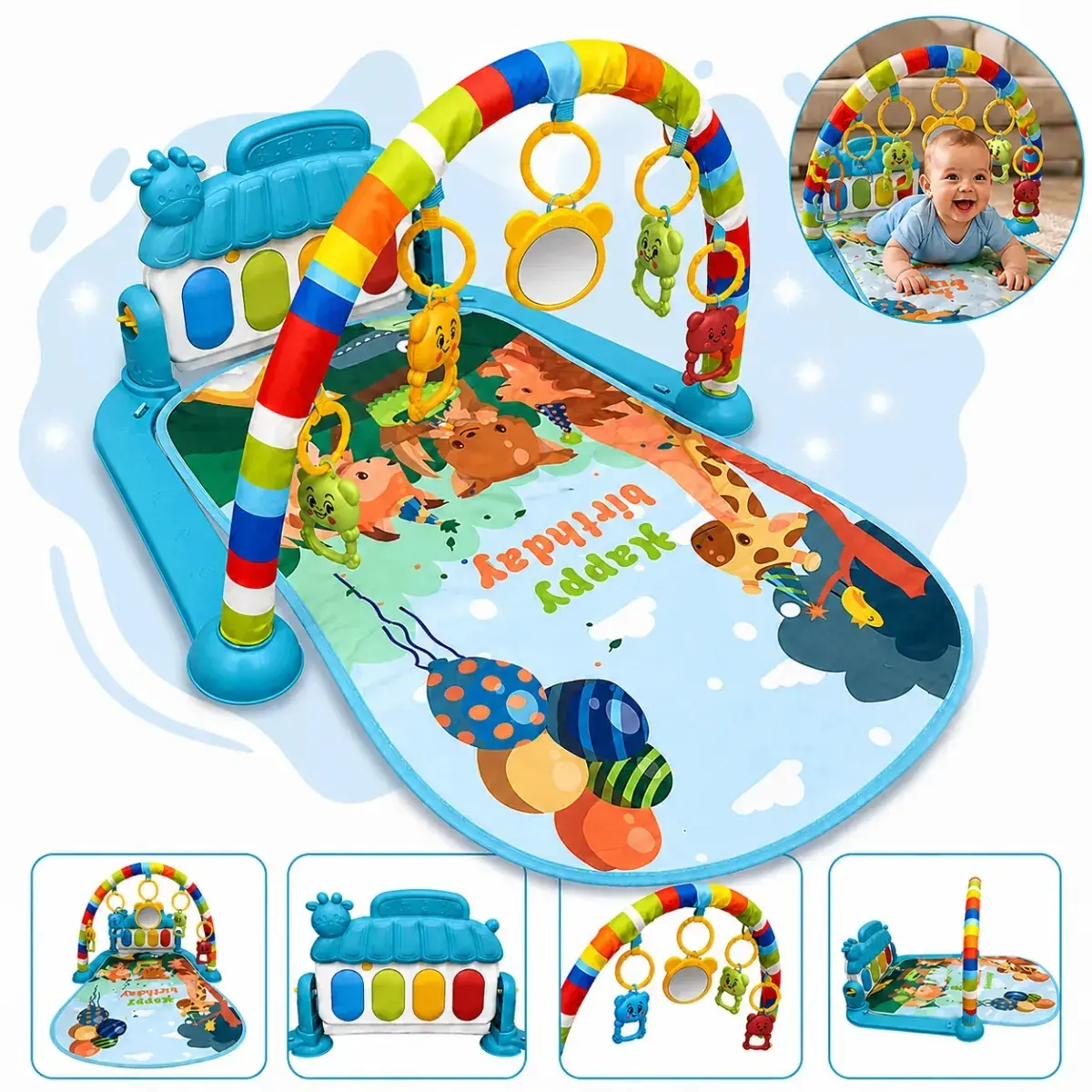Tapete de Atividades Alvo Toys para Bebê com Piano Musical e Ginásio Educativo Azul-Escuro - 1